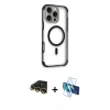 MARSİLYAN™- iPhone 14 Pro Max Kılıf Eksen Klasik Koleksiyonu - Siyah 3D Antistatik Cam Ekran Koruyucu + Raze Metal Kamera Lens - GD