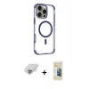 MARSİLYAN™- iPhone 14 Pro Max Kılıf Eksen Klasik Koleksiyonu - Siyah 6D Mat Seramik Hayalet Nano Ekran Koruyucu + Band Metal Kamera Lens - GS