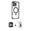 MARSİLYAN™- iPhone 14 Pro Max Kılıf Eksen Klasik Koleksiyonu - Siyah 6D Mat Seramik Hayalet Nano Ekran Koruyucu + PVD Metal Kamera Lens - TU