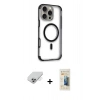 MARSİLYAN™- iPhone 14 Pro Max Kılıf Eksen Klasik Koleksiyonu - Siyah 6D Mat Seramik Hayalet Nano Ekran Koruyucu + Band Metal Kamera Lens - GS