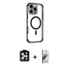 MARSİLYAN™- iPhone 14 Pro Max Kılıf Eksen Klasik Koleksiyonu - Siyah Bilvis 3D Mat Cam Ekran Koruyucu + PVD Metal Kamera Lens - TU