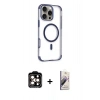 MARSİLYAN™- iPhone 14 Pro Max Kılıf Eksen Klasik Koleksiyonu - Siyah Bilvis 3D Mat Cam Ekran Koruyucu + PVD Metal Kamera Lens - TU