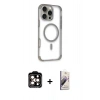 MARSİLYAN™- iPhone 14 Pro Max Kılıf Eksen Klasik Koleksiyonu - Siyah Bilvis 3D Mat Cam Ekran Koruyucu + PVD Metal Kamera Lens - TU