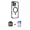 MARSİLYAN™- iPhone 14 Pro Max Kılıf Eksen Klasik Koleksiyonu - Siyah Bilvis 5in1 3D Magic Cam Ekran Koruyucu + PVD Metal Kamera Lens - TU