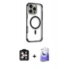 MARSİLYAN™- iPhone 14 Pro Max Kılıf Eksen Klasik Koleksiyonu - Siyah Bilvis 5in1 5D Magic Hayalet Cam Ekran Koruyucu + PVD Metal Kamera Lens - TU