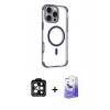MARSİLYAN™- iPhone 14 Pro Max Kılıf Eksen Klasik Koleksiyonu - Siyah Bilvis 5in1 5D Magic Hayalet Cam Ekran Koruyucu + PVD Metal Kamera Lens - TU
