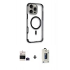 MARSİLYAN™- iPhone 14 Pro Max Kılıf Eksen Klasik Koleksiyonu - Siyah Bilvis Hayalet Cam Ekran Koruyucu + Derin Mor Bilvis Titan Kamera Lens