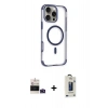 MARSİLYAN™- iPhone 14 Pro Max Kılıf Eksen Klasik Koleksiyonu - Siyah Bilvis Hayalet Cam Ekran Koruyucu + Derin Mor Bilvis Titan Kamera Lens