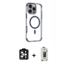 MARSİLYAN™- iPhone 14 Pro Max Kılıf Eksen Klasik Koleksiyonu - Siyah Bilvis Hayalet Cam Ekran Koruyucu + PVD Metal Kamera Lens - TU