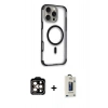MARSİLYAN™- iPhone 14 Pro Max Kılıf Eksen Klasik Koleksiyonu - Siyah Bilvis Hayalet Cam Ekran Koruyucu + PVD Metal Kamera Lens - TU