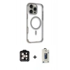 MARSİLYAN™- iPhone 14 Pro Max Kılıf Eksen Klasik Koleksiyonu - Siyah Bilvis Hayalet Cam Ekran Koruyucu + PVD Metal Kamera Lens - TU