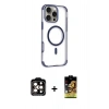 MARSİLYAN™- iPhone 14 Pro Max Kılıf Eksen Klasik Koleksiyonu - Siyah Buffer Cam Ekran Koruyucu + PVD Metal Kamera Lens - TU