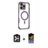 MARSİLYAN™- iPhone 14 Pro Max Kılıf Eksen Klasik Koleksiyonu - Siyah Buffer Hayalet Cam Ekran Koruyucu + Turuncu PVD Metal Kamera Lens
