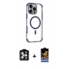 MARSİLYAN™- iPhone 14 Pro Max Kılıf Eksen Klasik Koleksiyonu - Siyah Buffer Hayalet Cam Ekran Koruyucu + Turuncu PVD Metal Kamera Lens