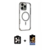 MARSİLYAN™- iPhone 14 Pro Max Kılıf Eksen Klasik Koleksiyonu - Siyah Buffer Hayalet Cam Ekran Koruyucu + Turuncu PVD Metal Kamera Lens