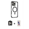 MARSİLYAN™- iPhone 14 Pro Max Kılıf Eksen Klasik Koleksiyonu - Siyah Joko 5D Cam + Turuncu PVD Metal Kamera Lens