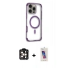 MARSİLYAN™- iPhone 14 Pro Max Kılıf Eksen Klasik Koleksiyonu - Siyah Joko 5D Cam + Turuncu PVD Metal Kamera Lens