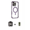 MARSİLYAN™- iPhone 14 Pro Max Kılıf Eksen Klasik Koleksiyonu - Siyah Joko Magic 5D Hayalet Cam + Turuncu PVD Metal Kamera Lens
