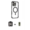 MARSİLYAN™- iPhone 14 Pro Max Kılıf Eksen Klasik Koleksiyonu - Siyah Joko Magic 5D Hayalet Cam + Turuncu PVD Metal Kamera Lens
