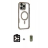 MARSİLYAN™- iPhone 14 Pro Max Kılıf Eksen Klasik Koleksiyonu - Siyah Joko Magic 5D Hayalet Cam + Turuncu PVD Metal Kamera Lens
