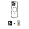 MARSİLYAN™- iPhone 14 Pro Max Kılıf Eksen Klasik Koleksiyonu - Siyah Polymer Nano Ekran Koruyucu + PVD Metal Kamera Lens - TU