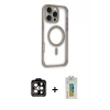 MARSİLYAN™- iPhone 14 Pro Max Kılıf Eksen Klasik Koleksiyonu - Siyah Polymer Nano Ekran Koruyucu + PVD Metal Kamera Lens - TU