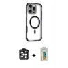 MARSİLYAN™- iPhone 14 Pro Max Kılıf Eksen Klasik Koleksiyonu - Siyah Polymer Nano Ekran Koruyucu + PVD Metal Kamera Lens - TU