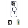 MARSİLYAN™- iPhone 14 Pro Max Kılıf Eksen Klasik Koleksiyonu - Siyah Polymer Nano Ekran Koruyucu + PVD Metal Kamera Lens - TU