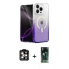 MARSİLYAN™- iPhone 14 Pro Max Kılıf Eksen Minimal Özel Seri - Şeffaf 360 Full Body Arka Koruyucu + Turuncu PVD Metal Kamera Lens