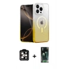 MARSİLYAN™- iPhone 14 Pro Max Kılıf Eksen Minimal Özel Seri - Şeffaf 360 Full Body Arka Koruyucu + Turuncu PVD Metal Kamera Lens