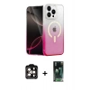 MARSİLYAN™- iPhone 14 Pro Max Kılıf Eksen Minimal Özel Seri - Şeffaf 360 Full Body Arka Koruyucu + Turuncu PVD Metal Kamera Lens