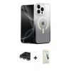 MARSİLYAN™- iPhone 14 Pro Max Kılıf Eksen Minimal Özel Seri - Şeffaf Pasifik Cam Ekran Koruyucu + Gümüş Raze Metal Kamera Lens