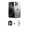 MARSİLYAN™- iPhone 14 Pro Max Kılıf Eksen Minimal Özel Seri - Şeffaf Pasifik Cam Ekran Koruyucu + PVD Metal Kamera Lens - TU