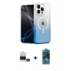 MARSİLYAN™- iPhone 14 Pro Max Kılıf Eksen Minimal Özel Seri - Siyah 18D Cam Ekran Koruyucu + Gümüş Bilvis Titan Kamera Lens
