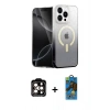 MARSİLYAN™- iPhone 14 Pro Max Kılıf Eksen Minimal Özel Seri - Siyah 18D Cam Ekran Koruyucu + PVD Metal Kamera Lens - TU