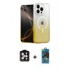MARSİLYAN™- iPhone 14 Pro Max Kılıf Eksen Minimal Özel Seri - Siyah 18D Cam Ekran Koruyucu + PVD Metal Kamera Lens - TU