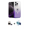 MARSİLYAN™- iPhone 14 Pro Max Kılıf Eksen Minimal Özel Seri - Siyah 3D Antistatik Cam Ekran Koruyucu + Derin Mor Bilvis Titan Kamera Lens