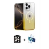 MARSİLYAN™- iPhone 14 Pro Max Kılıf Eksen Minimal Özel Seri - Siyah 3D Antistatik Cam Ekran Koruyucu + Turuncu PVD Metal Kamera Lens