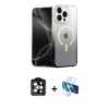 MARSİLYAN™- iPhone 14 Pro Max Kılıf Eksen Minimal Özel Seri - Siyah 3D Antistatik Cam Ekran Koruyucu + Turuncu PVD Metal Kamera Lens