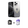MARSİLYAN™- iPhone 14 Pro Max Kılıf Eksen Minimal Özel Seri - Siyah Bilvis 5in1 3D Magic Cam Ekran Koruyucu + Turuncu PVD Metal Kamera Lens