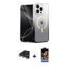 MARSİLYAN™- iPhone 14 Pro Max Kılıf Eksen Minimal Özel Seri - Siyah Buffer Hayalet Cam Ekran Koruyucu + Gümüş Raze Metal Kamera Lens