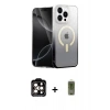 MARSİLYAN™- iPhone 14 Pro Max Kılıf Eksen Minimal Özel Seri - Siyah Joko Magic 5D Hayalet Cam + Turuncu PVD Metal Kamera Lens