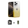 MARSİLYAN™- iPhone 14 Pro Max Kılıf Eksen Minimal Özel Seri - Siyah Joko Magic 5D Hayalet Cam + Turuncu PVD Metal Kamera Lens