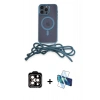 MARSİLYAN™- iPhone 14 Pro Max Kılıf Eksen Özel Seri - Siyah 3D Antistatik Cam Ekran Koruyucu + PVD Metal Kamera Lens - TU