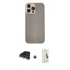 MARSİLYAN™- iPhone 14 Pro Max Kılıf Eksen Prime - Şeffaf Pasifik Cam Ekran Koruyucu + Gümüş Raze Metal Kamera Lens