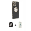 MARSİLYAN™- iPhone 14 Pro Max Kılıf İz Form Serisi - Şeffaf Pasifik Cam Ekran Koruyucu + PVD Metal Kamera Lens - TU