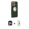 MARSİLYAN™- iPhone 14 Pro Max Kılıf İz Form Serisi - Şeffaf Pasifik Cam Ekran Koruyucu + PVD Metal Kamera Lens - TU