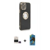 MARSİLYAN™- iPhone 14 Pro Max Kılıf İz Form Serisi - Siyah 18D Cam Ekran Koruyucu + Bilvis Titan Kamera Lens - GD