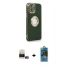 MARSİLYAN™- iPhone 14 Pro Max Kılıf İz Form Serisi - Siyah 18D Cam Ekran Koruyucu + Bilvis Titan Kamera Lens - GS