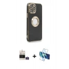 MARSİLYAN™- iPhone 14 Pro Max Kılıf İz Form Serisi - Siyah 3D Antistatik Cam Ekran Koruyucu + Bilvis Titan Kamera Lens - GS